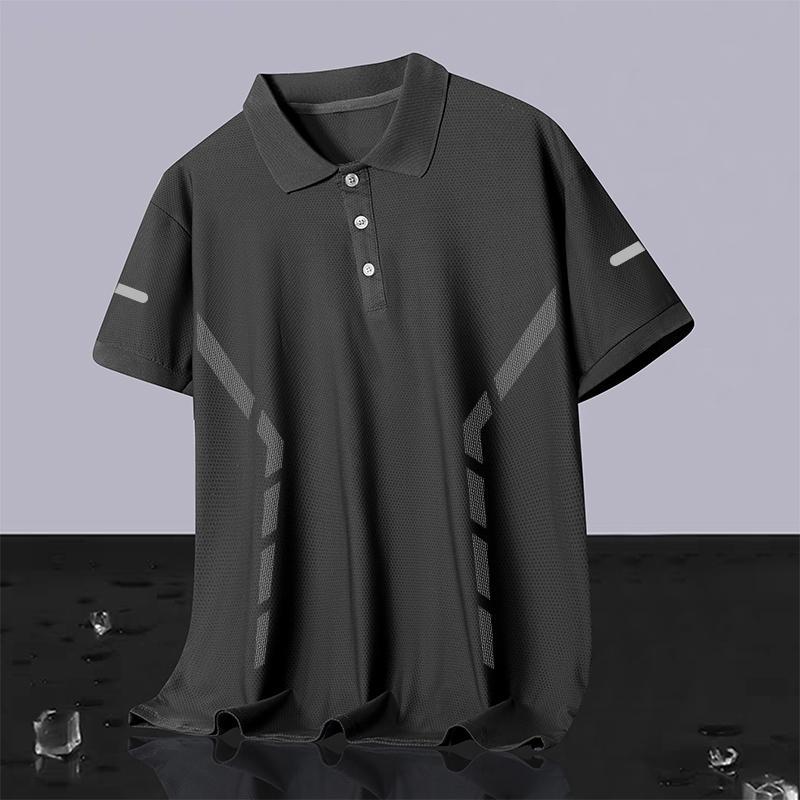 Camiseta sin costuras de seda de hielo POLO de manga corta para hombre, solapa de color sólido, top suelto casual transpirable de verano, tendencia versátil