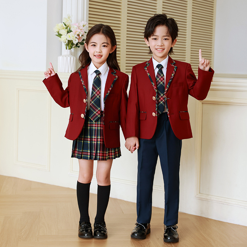 초등학교 학생을위한 학교 유니폼 세트 영국 스타일 소년 소녀 가을 및 겨울 세트 클래스 옷 어린이 유치원 정원 옷