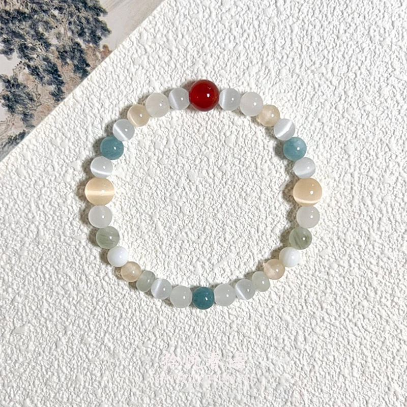 "Point Spring Bough" New Chinese Red Agate Tianshan Green Bracelet Cold Feeling White Elegant White Beaded Beaded Bracelet