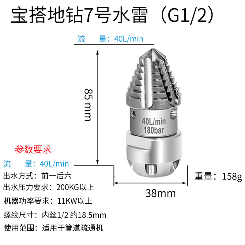 安路仕水老鼠管道疏通高压喷嘴下水道清洗机1/4接头3/8快插式冲洗|undefined