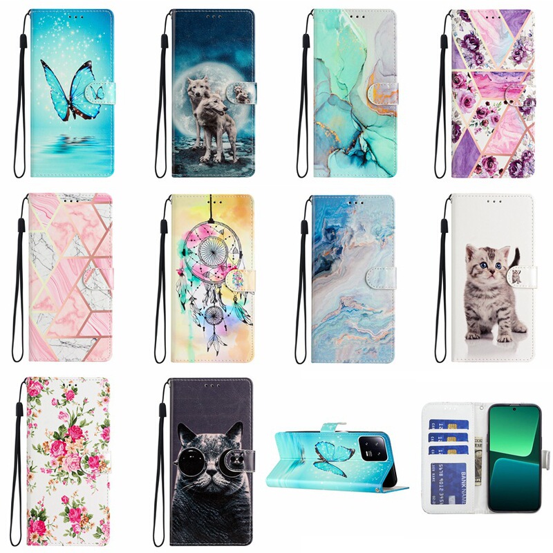 New Model Suitable for Samsung S25Plus Phone Case Note20 Painted Marble Wind Chime M56 Flip Cover with Card Slot