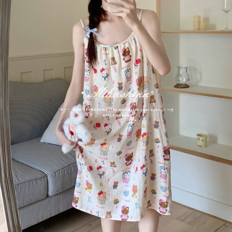 100% Cotton Cute A-Grade Double-Layer Gauze Pure Cotton Cute Loose-Fitting Home Suspender Nightgown for Girls with Lining 100% Cotton Cute A-Grade Double-Layer Gauze Pure Cotton Cute Loose-Fitting Home Suspender Nightgown for Girls with Lining
