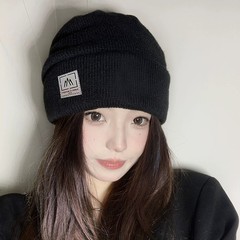 2025冬季帽子女新款韩版简约百搭加厚保暖加绒针织骑行护耳毛线帽