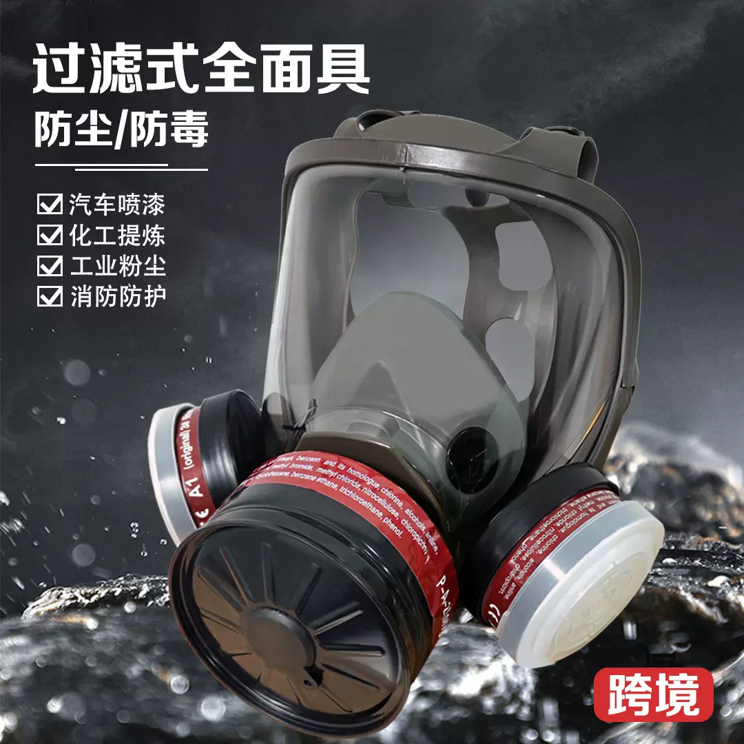 防毒面具喷漆化工农药消防粉尘可接滤毒罐两用面罩跨境代发