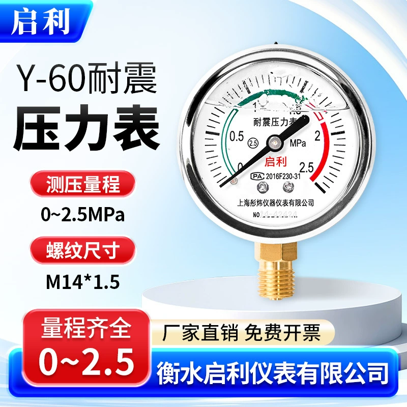 Qili [YN60 сейсмостойкий манометр 0-2.5 МПа] Измерение давления воды барометр давление масла M14 * 1.5