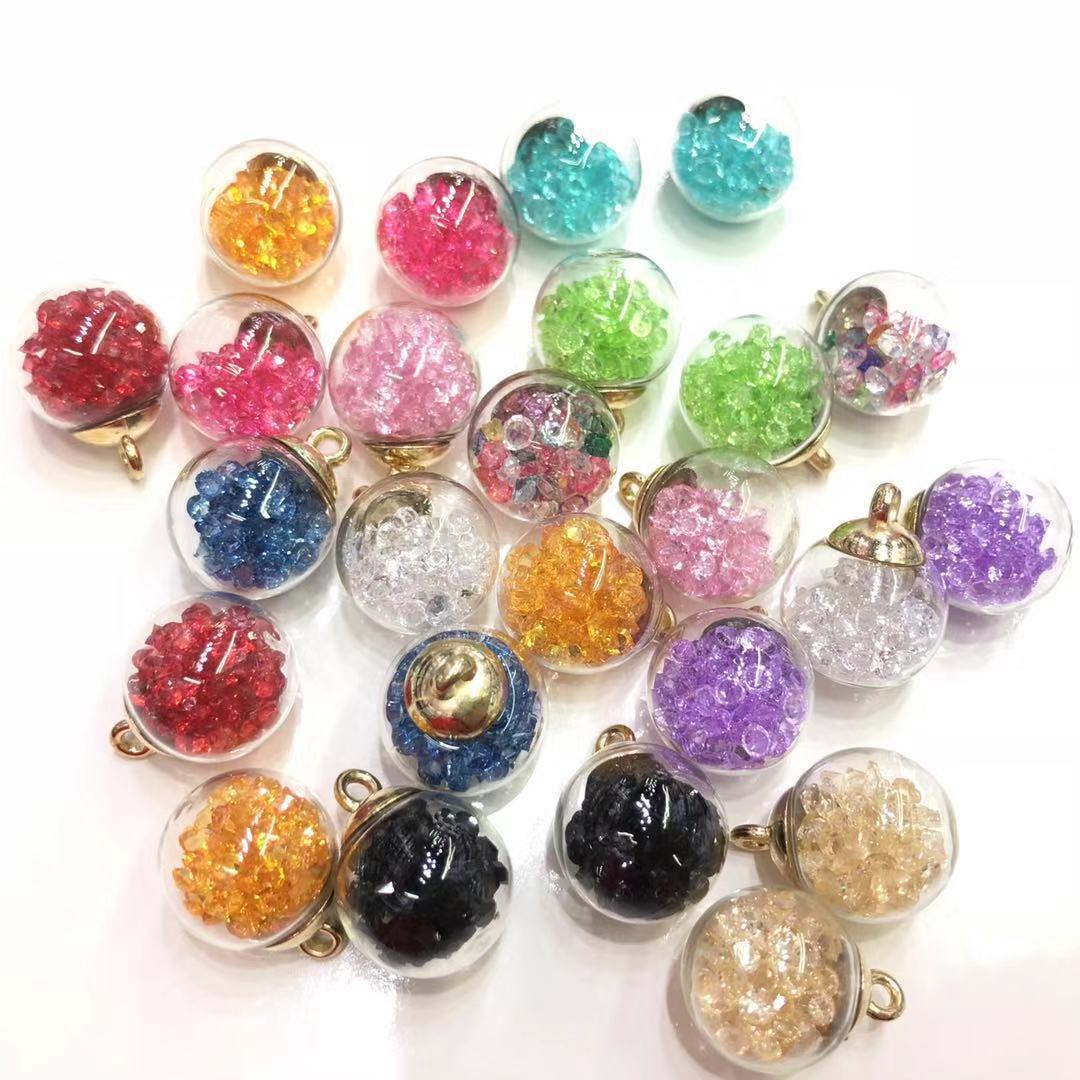 韩版亚克力耳环项链吊坠16mm玻璃球DIY饰品配件环保空心彩色裸钻
