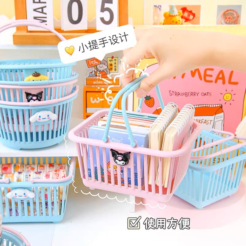 Adorable Macaron Color Handbag Storage Basket Pink Girl Heart Sticker Stationery Miscellaneous Accessories Desk Storage Basket