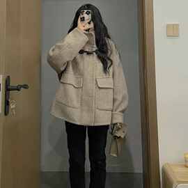 呢子大衣小个子设计感复古韩版宽松冬季加厚外衣休闲气质毛呢外套