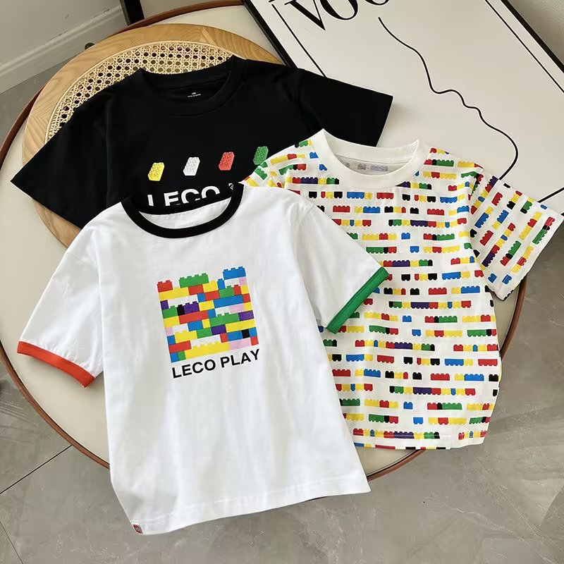 Japanese Single Children's Clothing/Boys/Girls Cartoon Printed T-Shirt Short-Sleeved Lego 457757/ 457758/457756