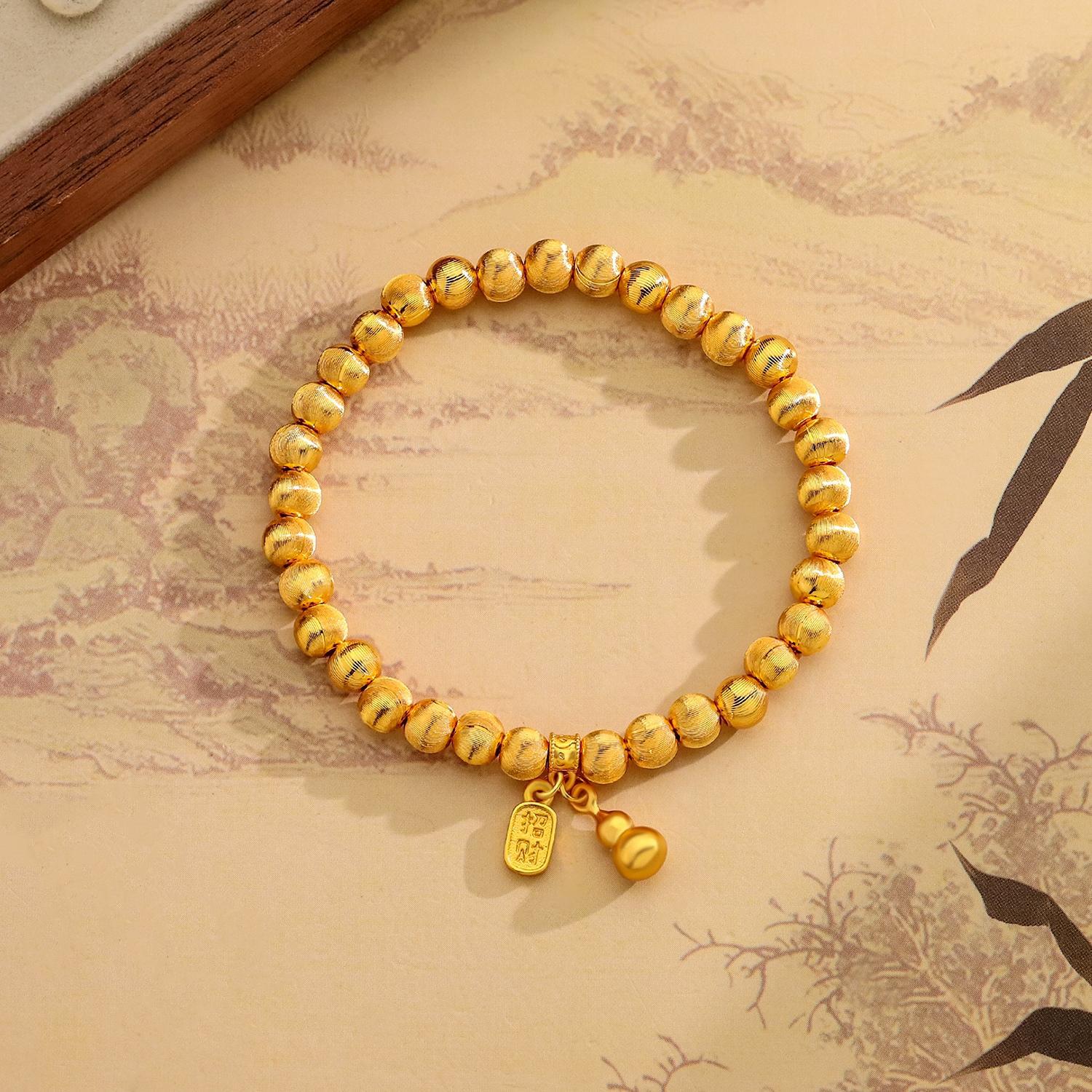 Brushed Cat's Eye Bead Fortune Gourd Bracelet for Women, Ancient Sand Gold Design, Niche New Chinese Style, Versatile Bracelet