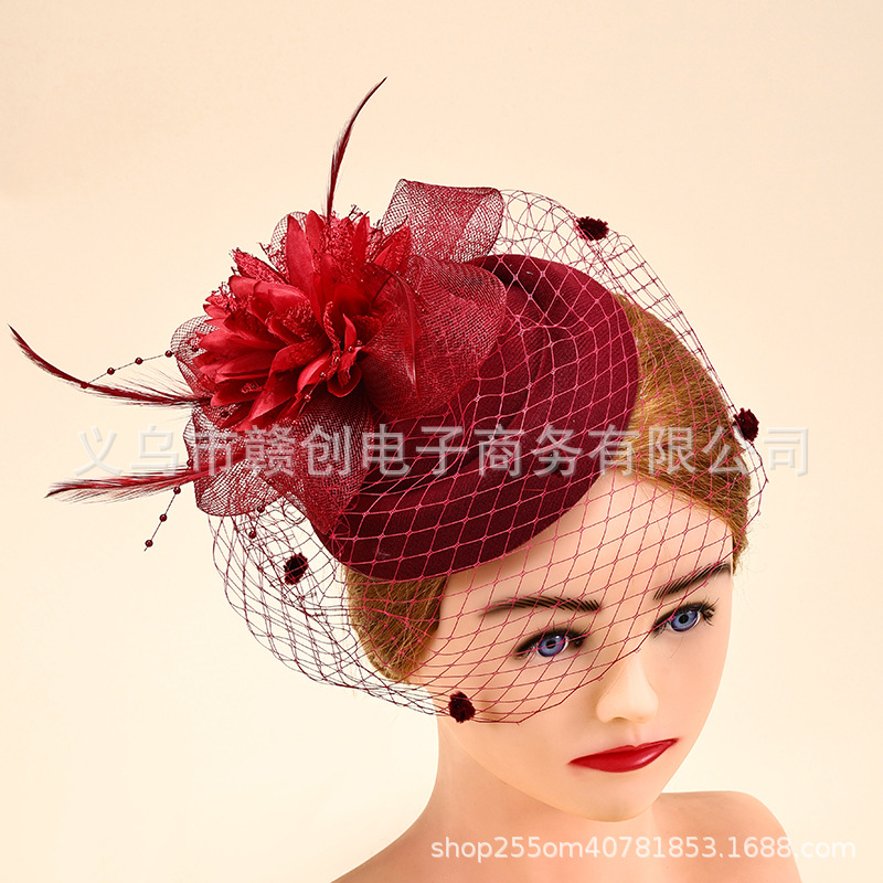 Amazon's Popular Mesh Headwear, European and American Floral Bridal Party Hats, Feather Headbands, Small Hats, Manufacturer's Ready Stock