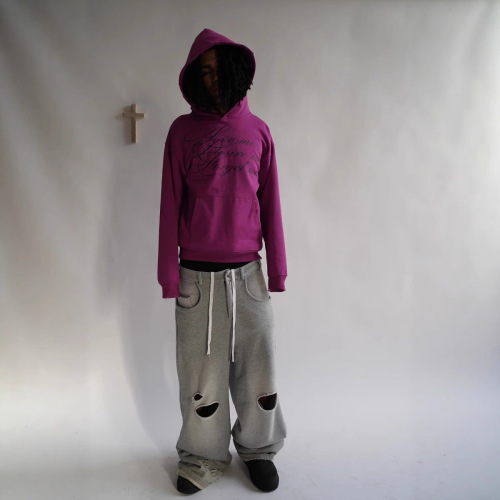 European and American long-sleeved hooded sweatshirt with dark retro punk print, Y2K street fashion, Instagram style.