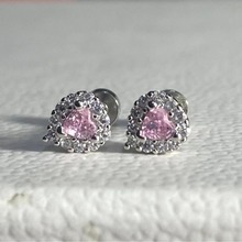 爆闪粉色爱心耳蜗钉少女满钻气质辣妹耳骨钉耳饰2024新款爆款耳钉