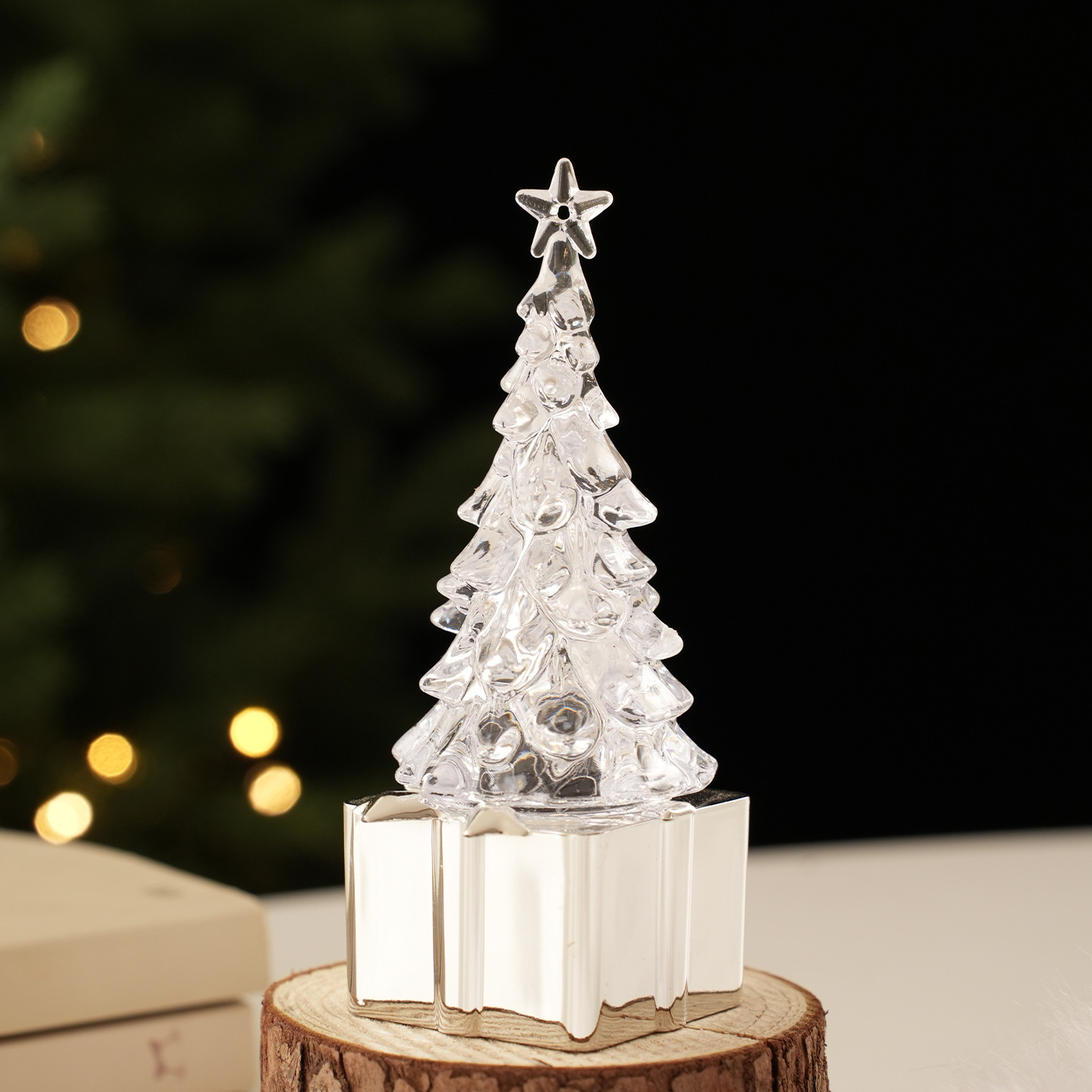 Nuevo transfronterizo luminoso transparente mini decoración de escritorio de Navidad árbol decoración de plástico decoración de iluminación en stock