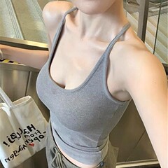 グレーのホットガールキャミソール女性用ホルターネック胸カバーバンド胸パッドスポーツスリムバック外着用インナートップ夏