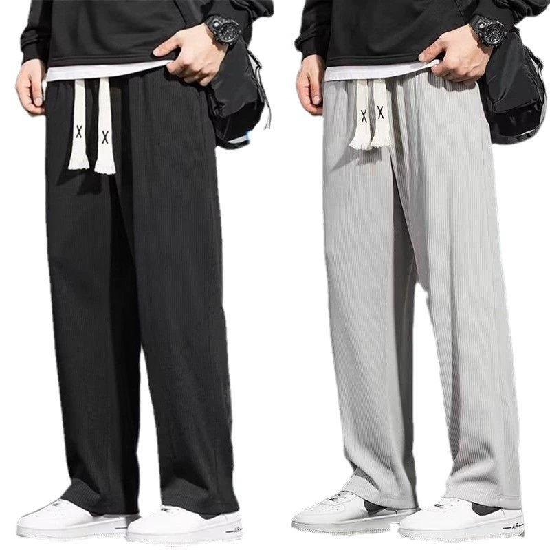 Summer thin silk trousers for elementary school students, oversize, loose straight fit