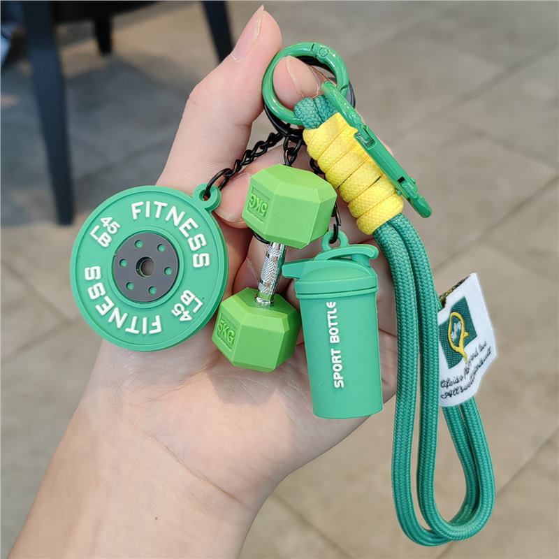Llavero de fitness barra colgante deportivo creativo mancuerna mochila escolar periférica deportes taza de agua colgante regalo para hombres y mujeres