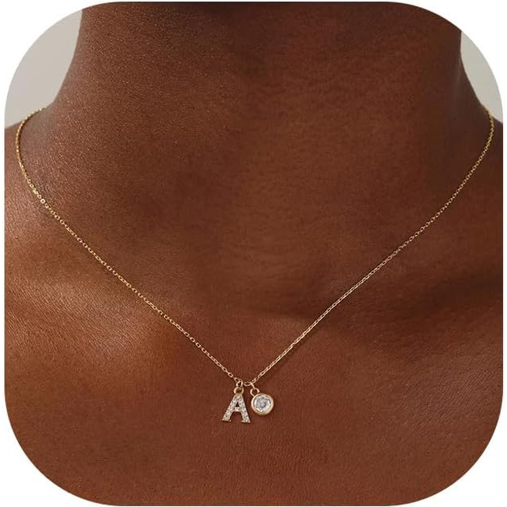 Golden fashionable sophisticated necklace with zircon with letters