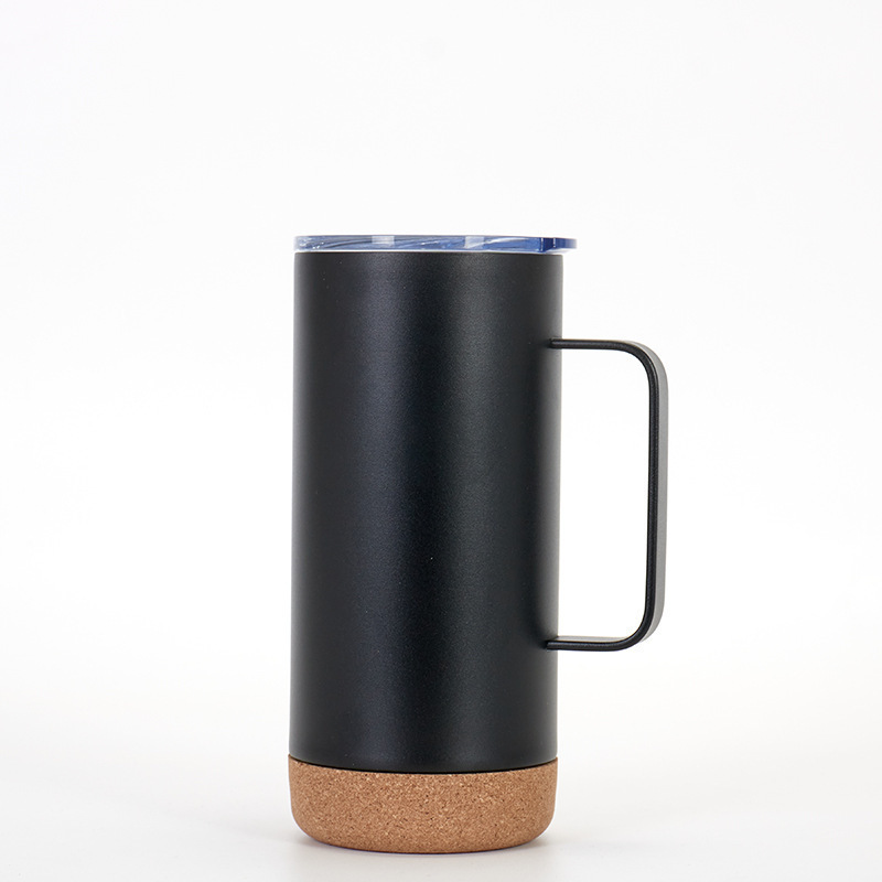 Nuevo 304 acero inoxidable doble vacío taza de aislamiento de corcho fondo taza de mango taza de agua de bambú fondo taza