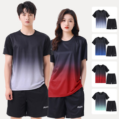 漸變色圓領衣服男士短袖t恤夏季2023新款潮牌短褲休閒套裝大碼跑