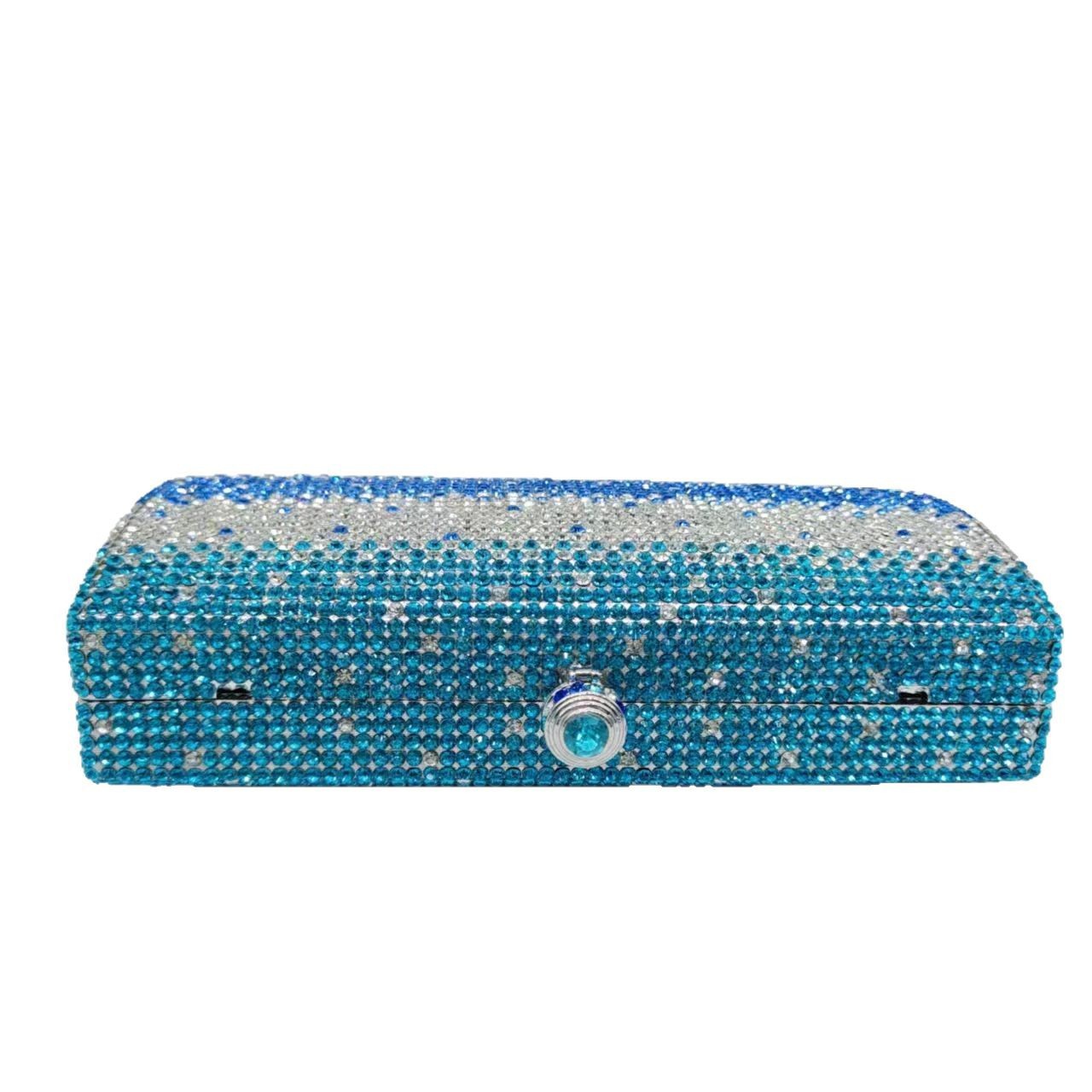 Clutch nuevo color azul gradiente bolsas de diamantes bolsas de mano bolsas de diamantes bolsas de fiesta de damas bolsas de aleación