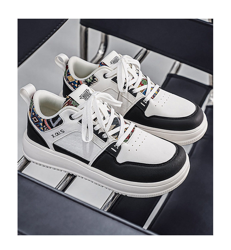 Giày sneaker cổ thấp mũi tròn rộng, đế dày tăng chiều cao, mặt da chống nước, dây buộc — Bạch tửu đỏ 8811, Trắng kaki 8811, Trắng đen 8811 chi tiết 13