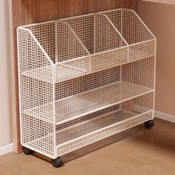 Under-Table Bookshelf Floor Storage Rack Multi-Layer Movable Wheeled Trolley Office Under-Table Tidy Shelf