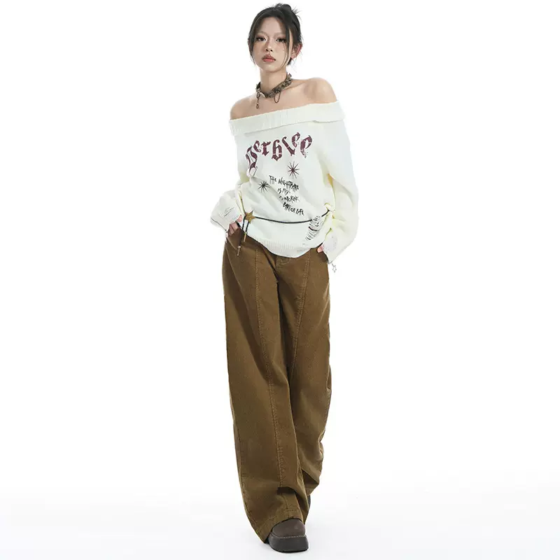 25th ootd!春新款复古焦糖色灯芯绒休闲裤女阔腿直筒显瘦百搭裤子