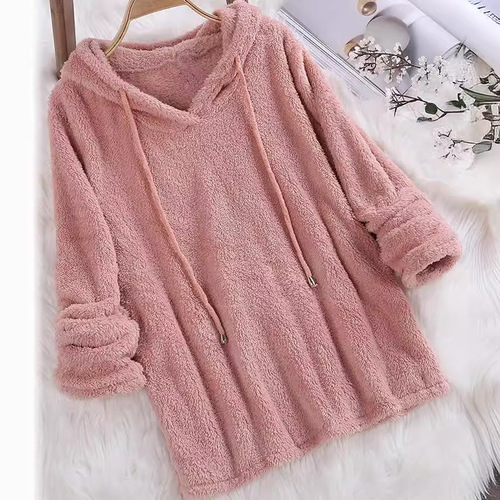 2025 Western and Eastern Amazon Autumn/Winter Bestselling Solid Color Long Sleeve Hooded Plush Double-Faced Fleece Sweatshirt Pajama for Women