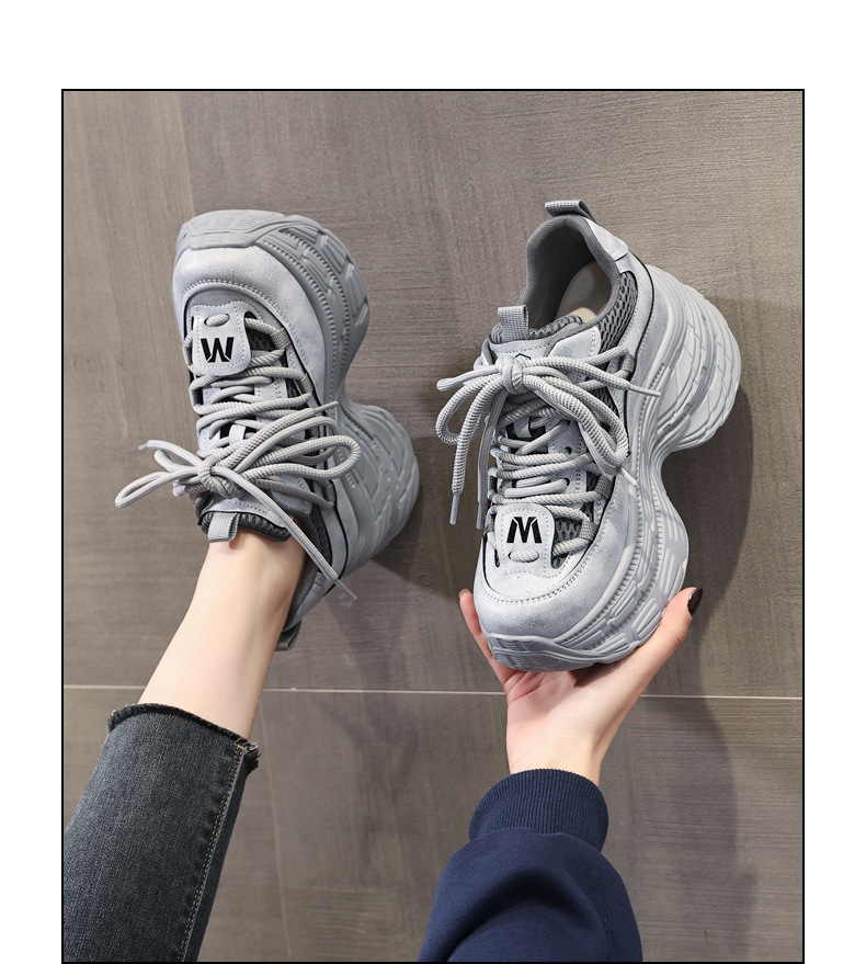 Giày sneaker nữ đế dày tăng chiều cao, mặt lưới thoáng khí, phong cách bánh xốp — Màu be chi tiết 17