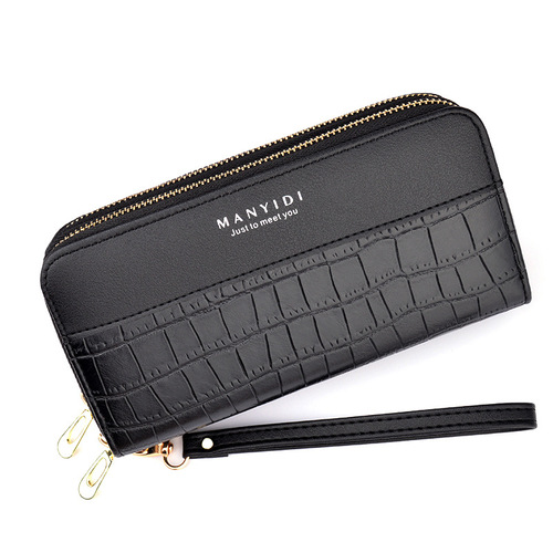 New women's wallet, women's long double zipper mobile phone bag, fashionable crocodile pattern large capacity mother's double layer clutch bag