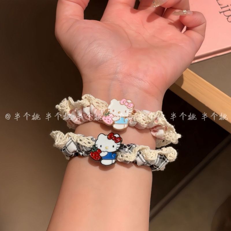 甜美蕾丝花边黑皮猫咪发圈简约少女马尾小肠圈高颜值ins可爱发绳|undefined
