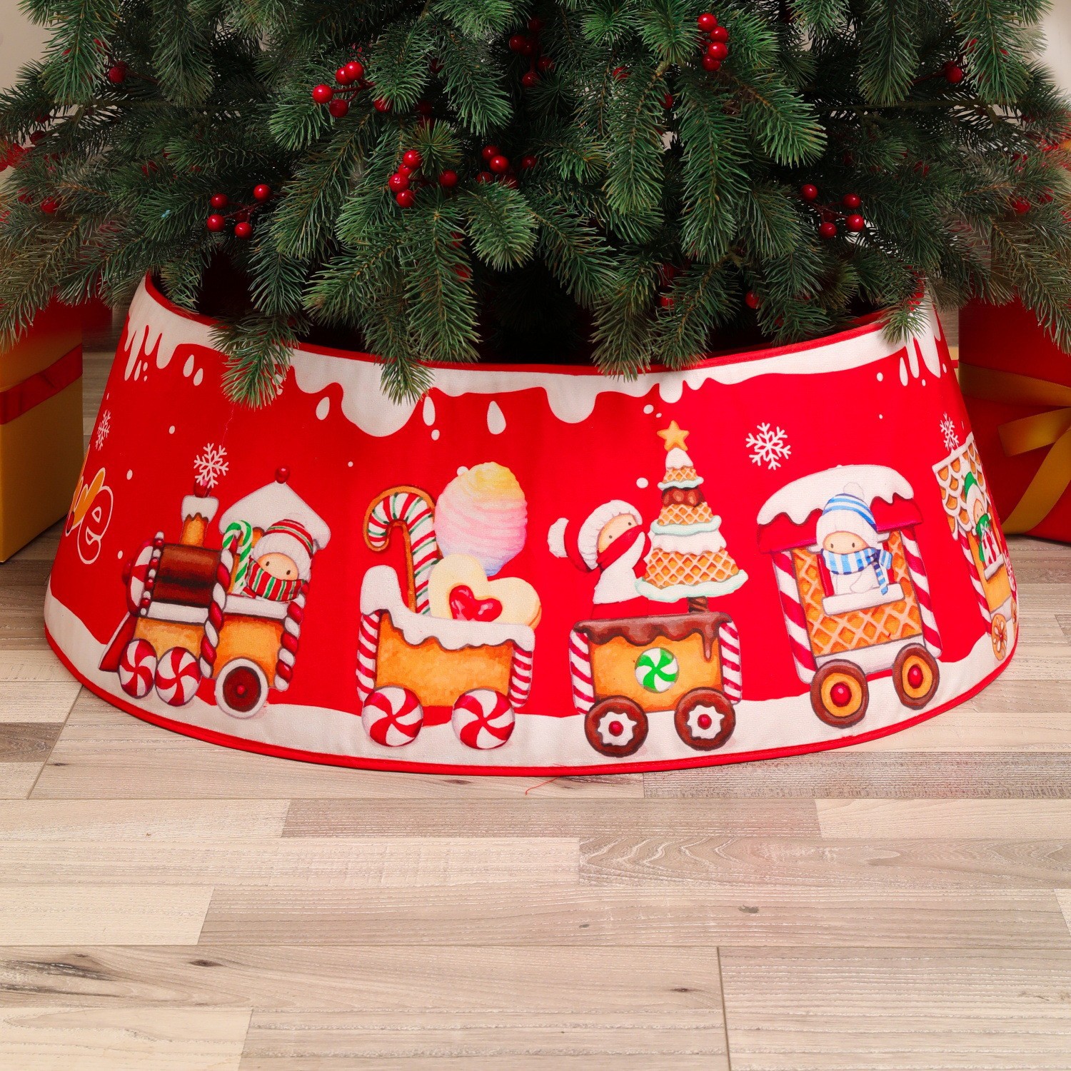 Nueva falda transfronteriza del árbol de Navidad Circunferencia del árbol de Navidad lentejuelas de impresión creativa tridimensional decoración del fondo del árbol accesorios de diseño de escena