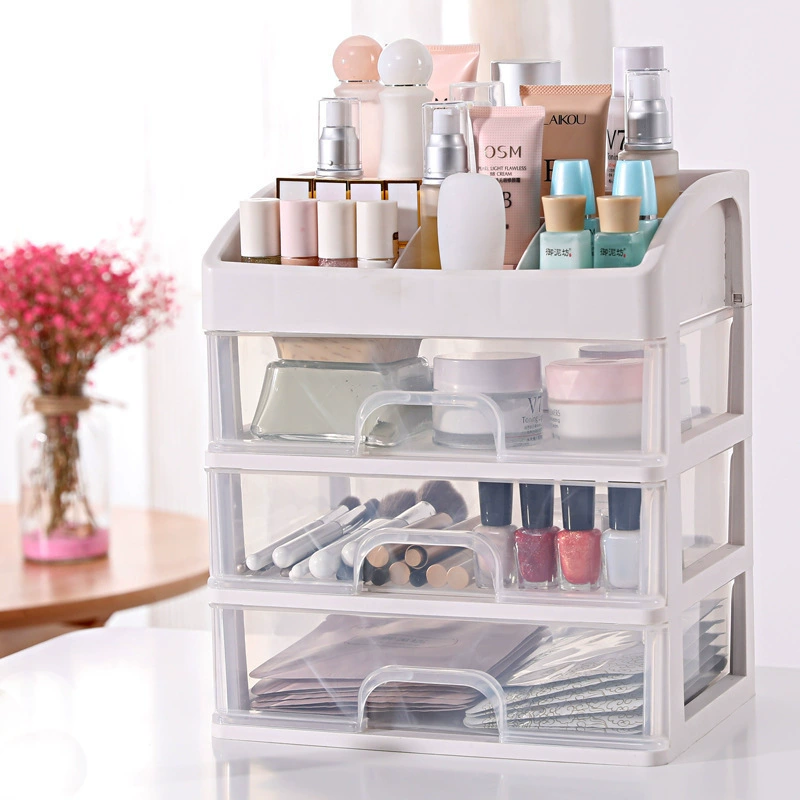Cosmetic transparent storage box, table storage system, capacious lipstick, stationery