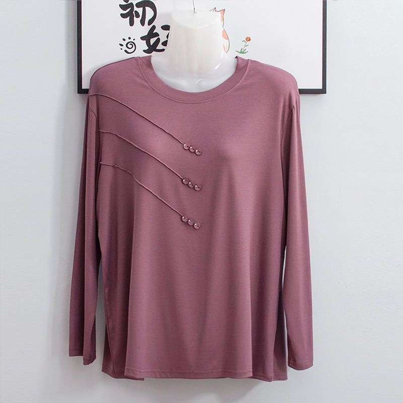 中高年女性のモーダル長袖Tシャツ2025新作秋服ゆったり大きいサイズママ秋服ボトムシャツトップス|undefined