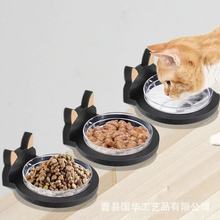 木质猫碗架壁挂式创意猫头造型狗狗猫咪饮水支架实木墙上碗盘架