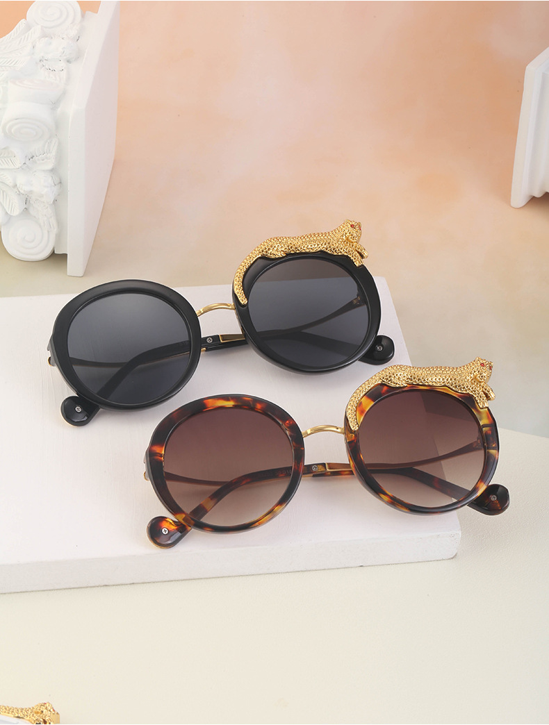 Round Frame Fashion Diamond Leopard Pc UV400 Full Frame Women's Sunglasses display picture 4