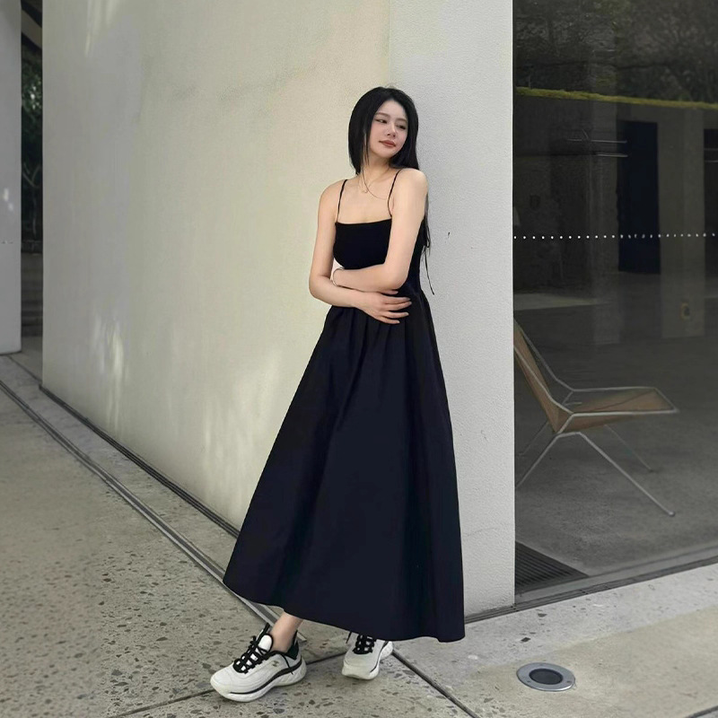修身版型拼接吊带抹胸连衣裙2025夏季新品女度假风百搭休闲长裙