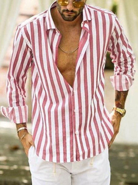 Men's Stripe Blouse Men's Clothing display picture 17