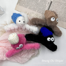 毛毛绒精灵~秋冬可爱发夹女后脑勺抓夹大号鲨鱼夹2023新款高级感