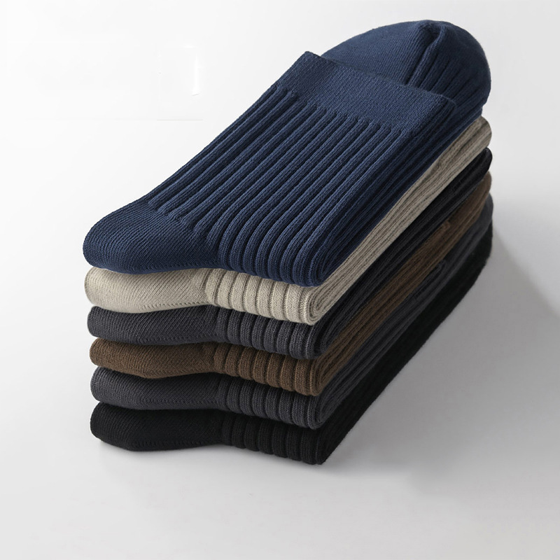 Double-Needle Socks Men's Mid-Calf Socks Summer Pure Color Cotton Four-Season Autumn and Winter Breathable Sweat-Absorbent and Deodorant Pure Color Business Socks