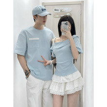 2025夏季新品休闲短袖纯色男女T恤衫情侣装tT恤百搭