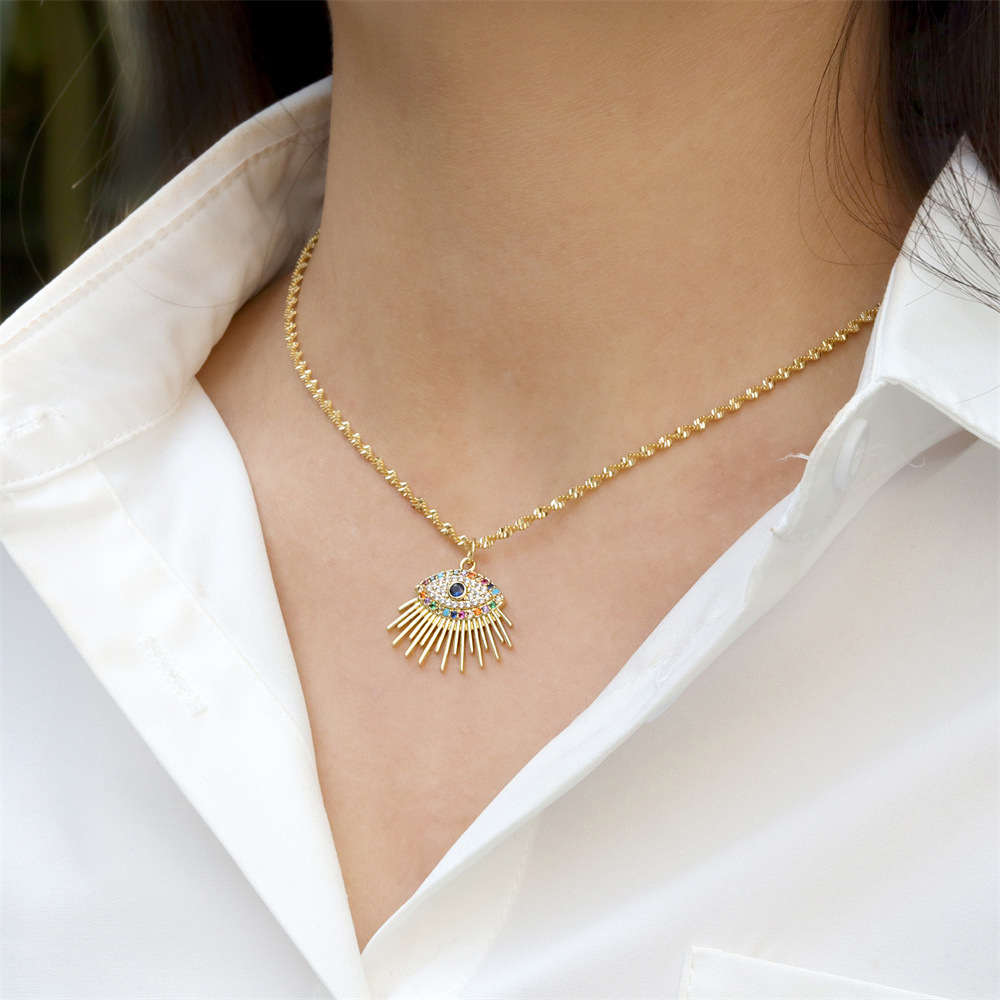 Turkey blue eyes colored diamond pendant copper plated real gold snake bone chain necklace