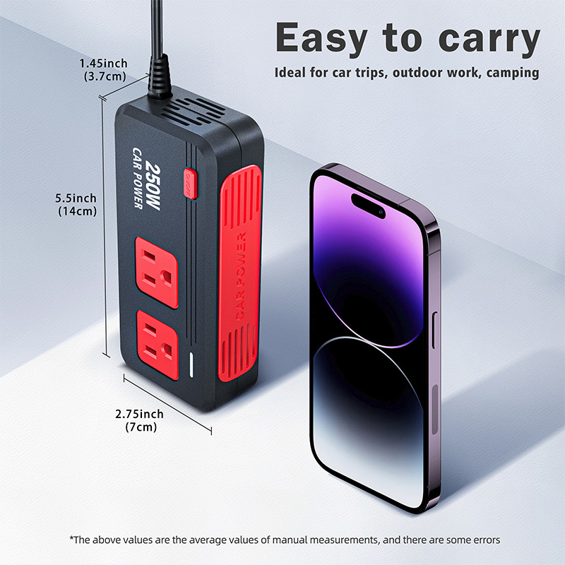 250W inversor montado en automóviles 12V 110V 220V multipuerto inversor USB QC3.0 toma de carga rápida