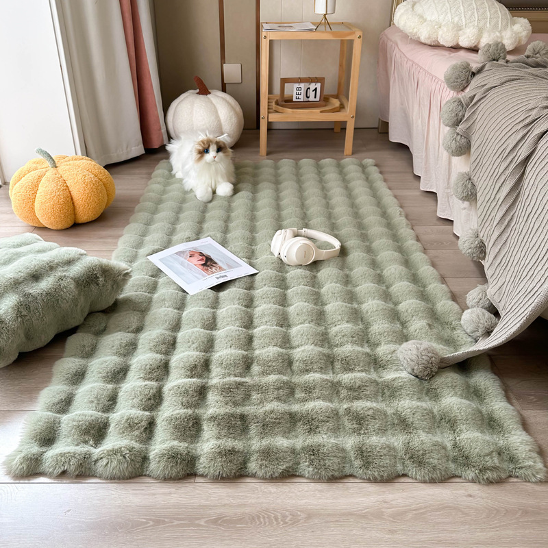 Alfombra de piel de conejo color crema, tapete de terciopelo burbuja, alfombra de dormitorio junto a la cama, tapete para ventana de salón, tapete para mesa de centro, engrosada.