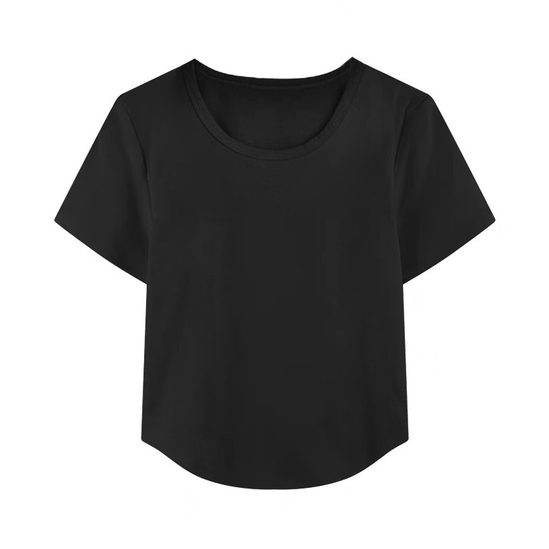 American-style slim-fit, figure-flattering, straight-shoulder T-shirt for cool girls. 2025 summer design sense, niche style women's short-sleeved Hong Kong retro top
