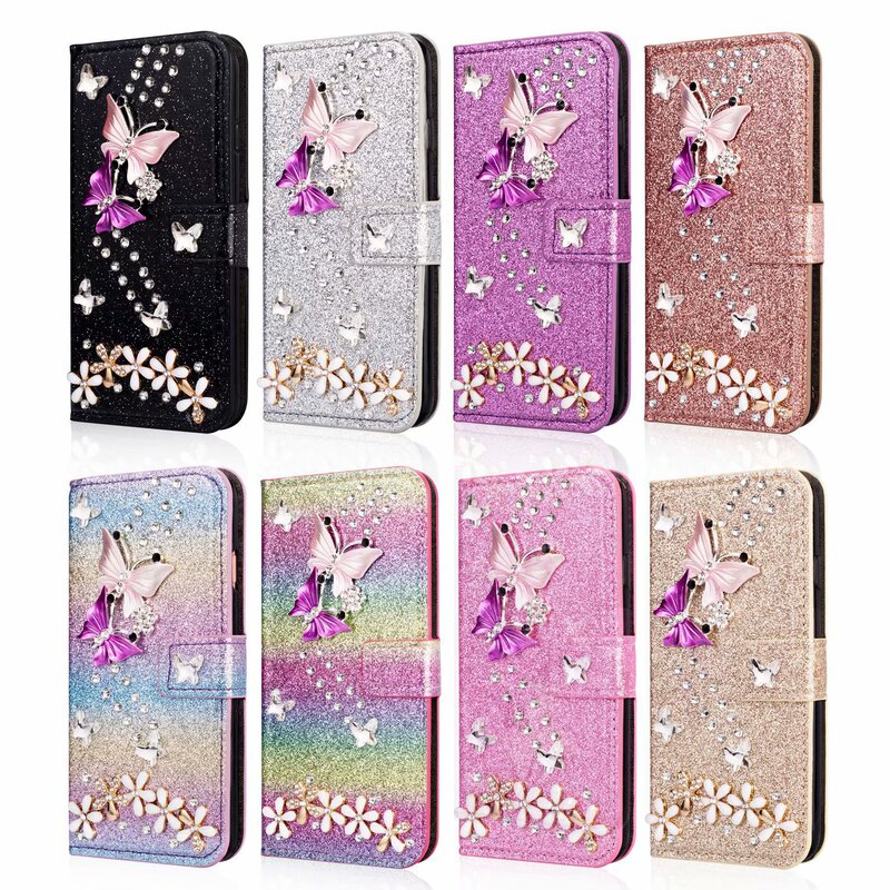 Suitable for Iphone17Promax Colorful Butterfly Diamond-Encrusted Mobile Phone Case Apple 16 Leather Case Glitter Butterfly Dot Diamond Protective Case Suitable for Iphone17Promax Colorful Butterfly Diamond-Encrusted Mobile Phone Case Apple 16 Leather Case Glitter Butterfly Dot Diamond Protective Case