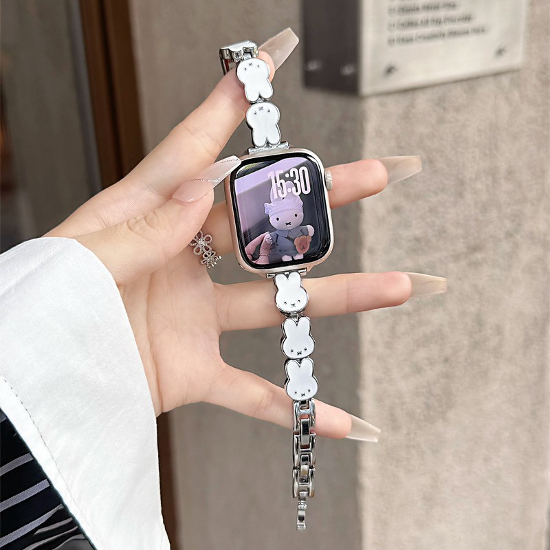 Little White Rabbit Oil Dripping Metal Watch Strap Suitable for Apple S11 Watch 10Th Generation 42m Senior Female Applewatchs9