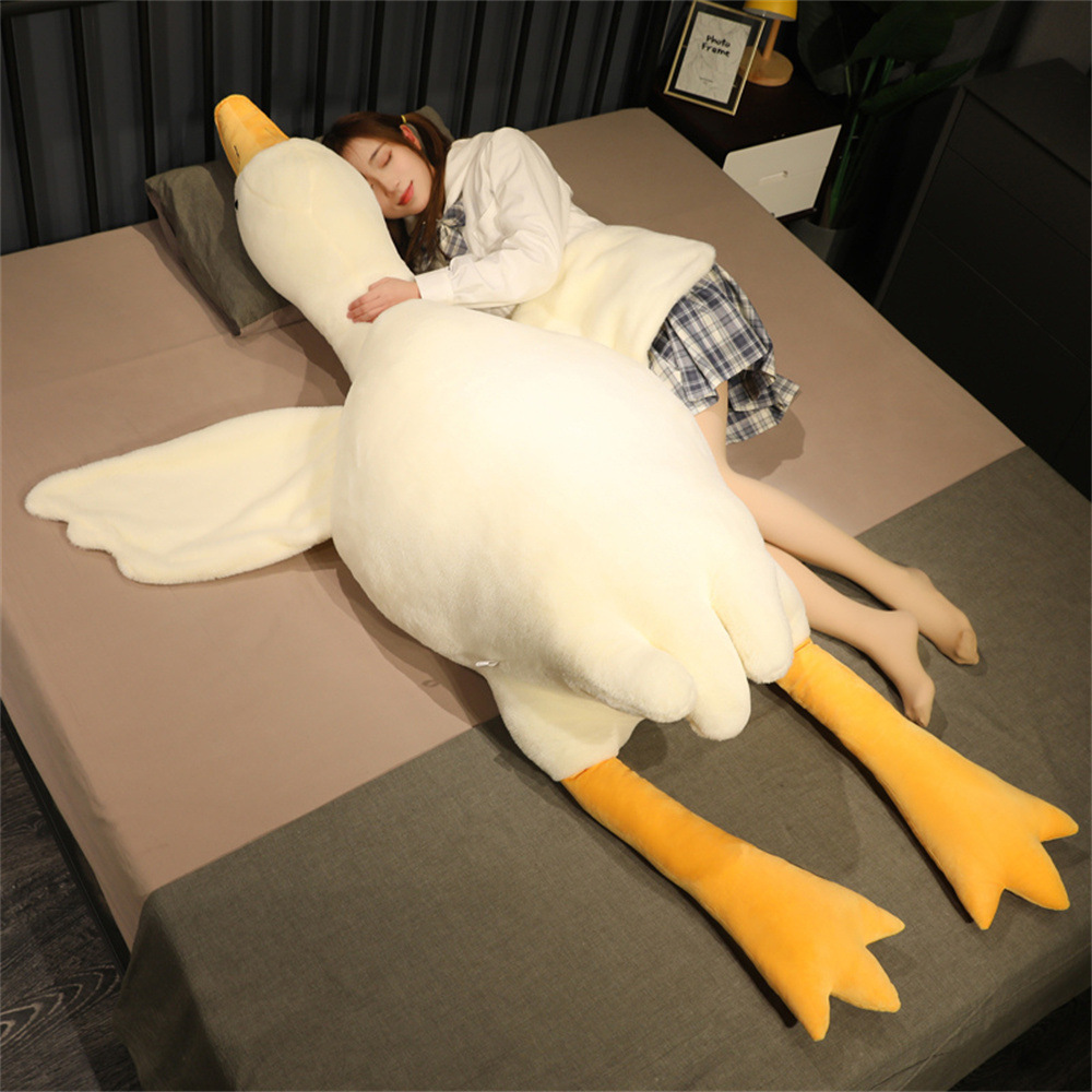 跨境网红爆款仿真大白鹅goose pillow抱枕毛绒玩具趴姿陪睡鹅玩偶