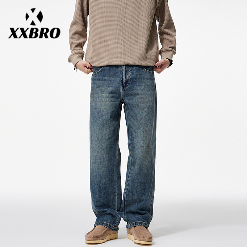 Muxi Clothing # Autumn American Retro Cleanfit Straight-Leg Jeans for Men, Loose Casual Long Pants